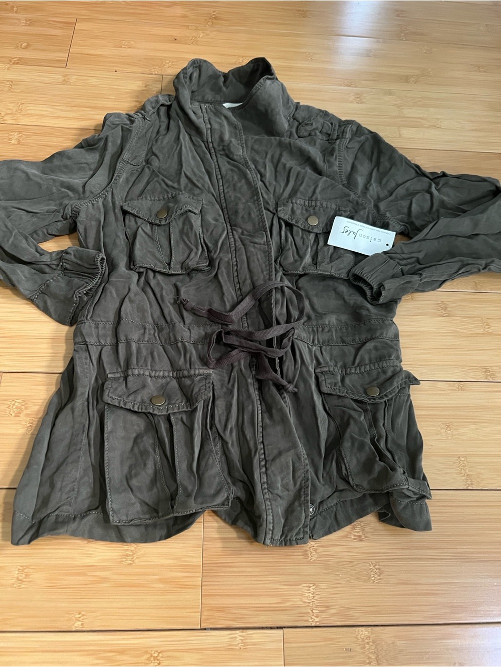 Maison Jules Olive Utility Field Jacket with Waist Ties